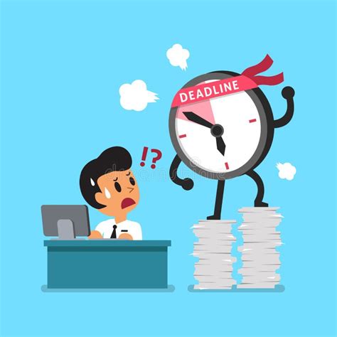 Cartoon Deadline Clock Character And Business People Stock Vector