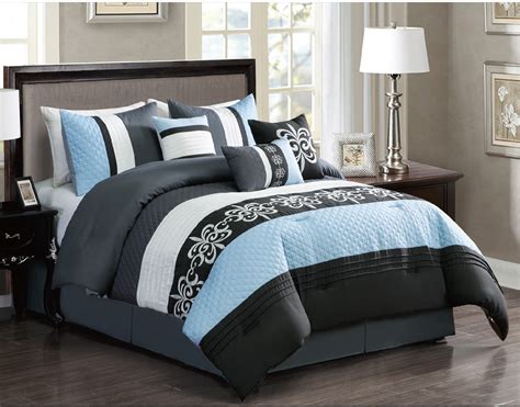 Snuggle up with artwork and stylish patterns from independent artists across the world. Grey/Black/Light Blue Comforter Set- Queen | Tronix Country