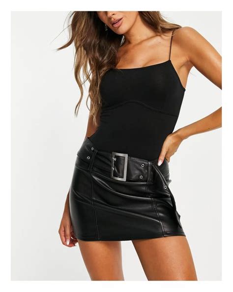 Asos Leather Look Belted Mini Skirt In Black Lyst Canada