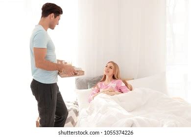 Man Bringing Breakfast His Woman Bed Stock Photo Shutterstock