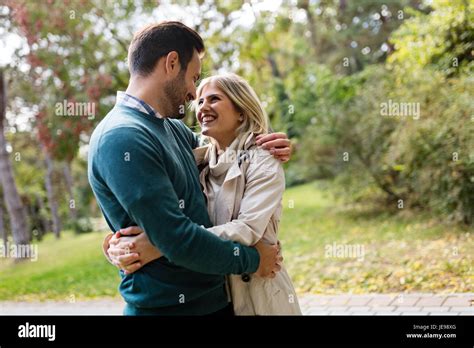 Beautiful Loving Couple Going For Walk Outdoors Stock Photo Alamy