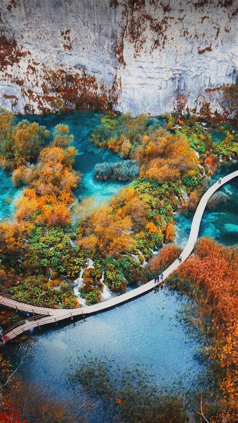 Autumn Landscape Aerial View In Plitvice Lakes National Park Croatia
