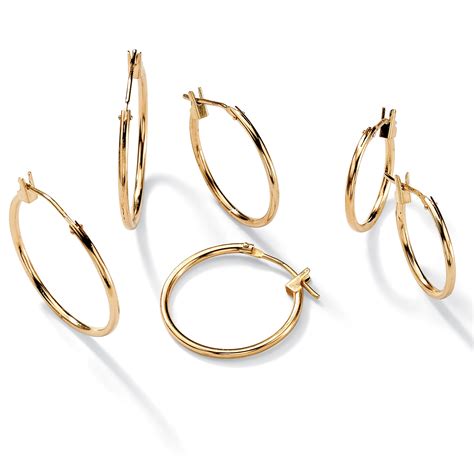Three Pair Set Of Hoop Earrings In 10k Gold 58 34 78 At