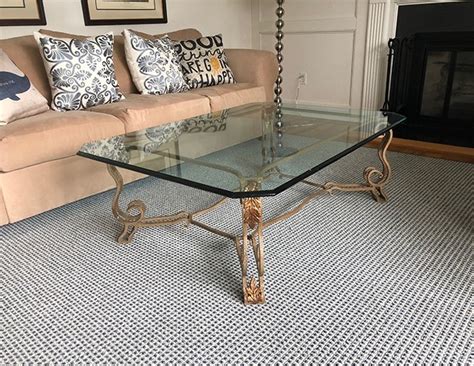It's made from one piece of tempered glass. Glass Top Coffee Table with Metal Scroll Base • The Local ...