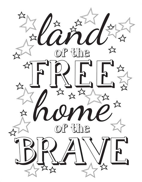 The Words Land Of The Free Home Of The Brave Are Outlined In Black And