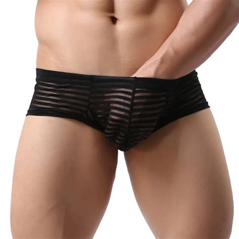 2017 Fashion Sexy Men Boxers Low Waist Sexy Mens Sheer Pouch Underwear Striped Men Underpants