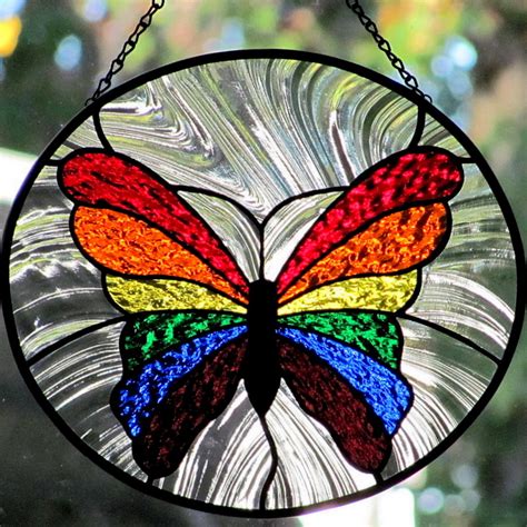 Living Glass Art Stained Glass Rainbow Butterfly~~new And