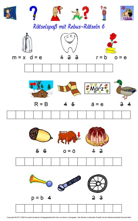 Kostenlose arbeitsblätter und unterrichtsmaterial zum fach rätsel & spiele für kinder für lehrer in der grundschule. Rebus-Rätsel 6 - Medienwerkstatt-Wissen © 2006-2017 ...