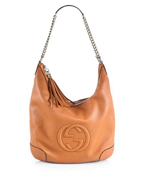 Lyst Gucci Soho Leather Chain Hobo Bag In Natural