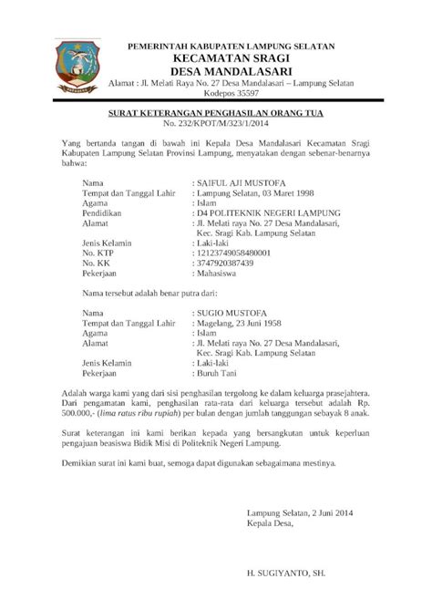 Docx Contoh Surat Keterangan Penghasilan Orang Tua Dokumen Tips