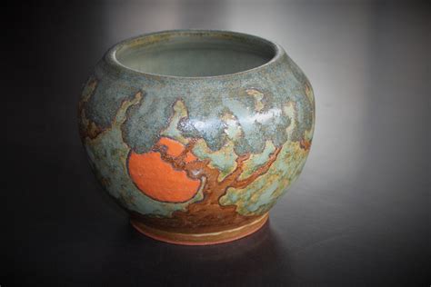 Handmade Pottery Vase Arts And Crafts Trees And Sunsetsunrise
