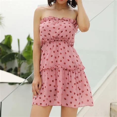 Sexy Summer Dress Women Print Off Shoulder Ruffled Strapless Elegant Dress Casual Mini Party