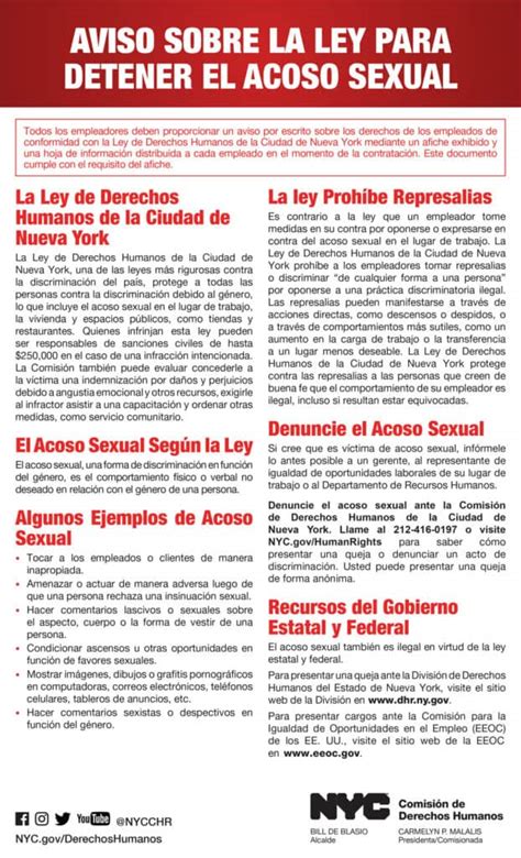 New York City Stop Sexual Harassment Act Notice Spanish Run Labor Law Posters