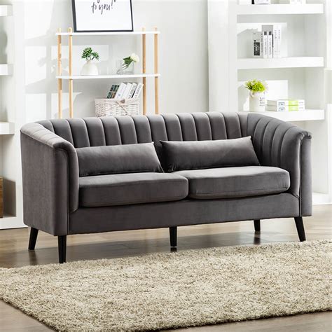 Gray Velvet Sofa With Nailheads Elcinedelore