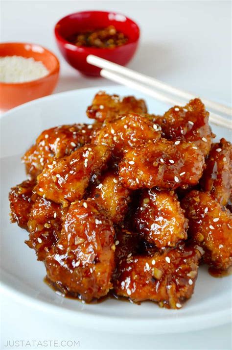 It is often compared with general tso chicken because both are deep fried and sweet and savory but orange chicken is not nearly as spicy. Baked Orange Chicken | Just a Taste