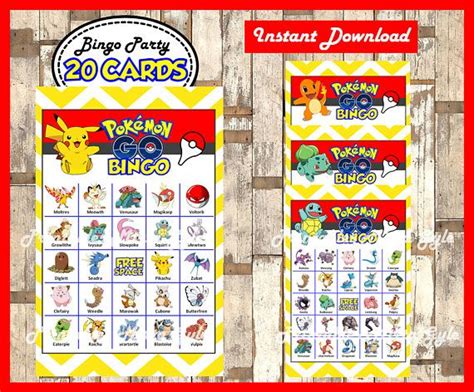 Pokemon Bingo 20 Cards Printable Pokemon Bingo Game Pokemon Printable