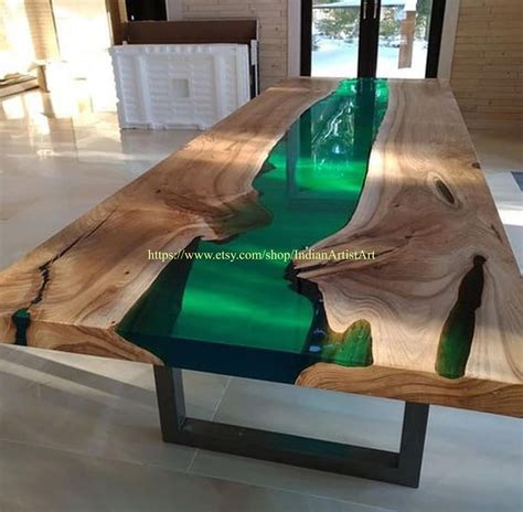 Wooden Epoxy Dining Table Top / Resin Table, Green River Table, Epoxy