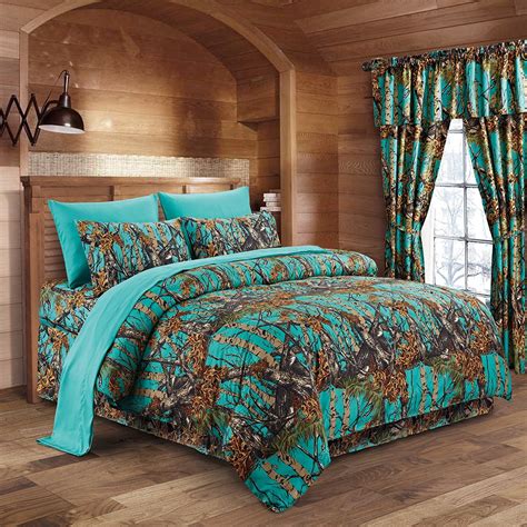 The Woods Teal Camouflage Queen 8pc Premium Luxury Comforter Sheet
