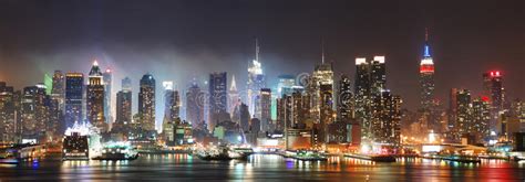 New York City Skyline At Night Stock Photo Image Of