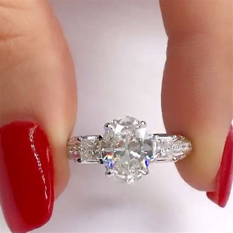 3 Ct Oval Cut Engagement Ring With Two Princess Sidestones Sayabling