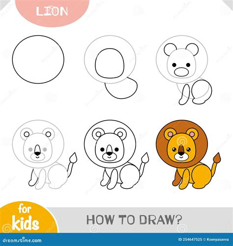 How To Draw Lion For Children Step By Step Drawing Tutorial Stock