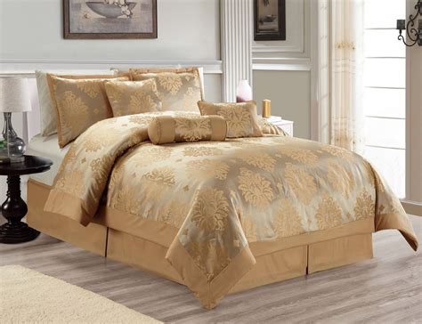 Queen cotton waffle weave bed cover w/ 2 stitched. Hillsbro 7 Piece Heritage Gold Comforter Set King Size ...