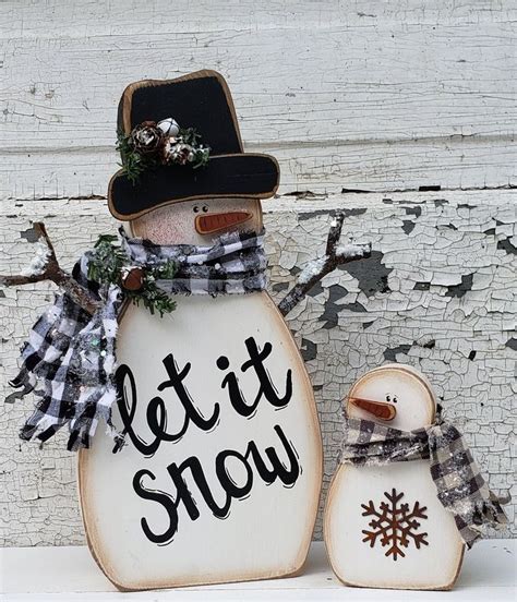 Christmas Wood Snowman Craft Pattern Chunky Snowmen Set Of 4 Etsy