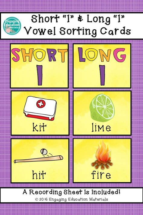 Short I And Long I Vowel Sorting Cards Sorting Cards Creative