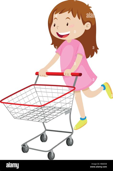 Girl Pushing Shopping Cart Illustration Stock Vector Image And Art Alamy