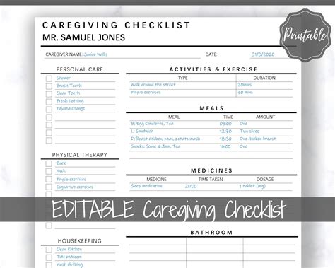 Free Printable Templates For Caregivers
