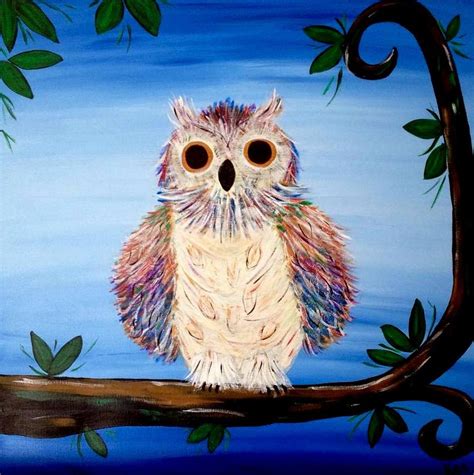 Whimsical Owl Painting By Kats Contemporary Abstract Art