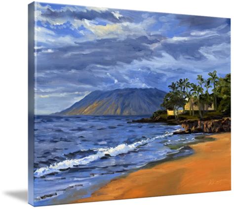 Hawaii Beach Sunset Painting With Ocean Waves At W By Warren Keating