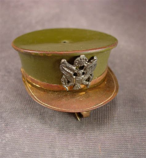 Enamel Military Hat Locket Brooch Sweetheart Vintage Pin Officers Cap