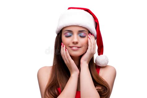 The Young Santa Girl In Christmas Concept Isolated On White Stock Image