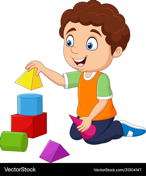 Cartoon Boy Playing With Building Blocks Vector Image