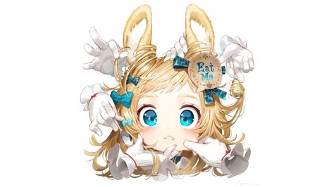 Download 1956x1100 Cute Anime Girl Animal Ears Blonde Hands Loli Blue Eyes Gloves Bunny