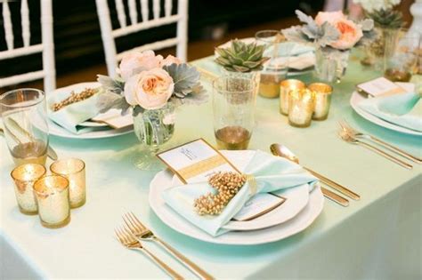 Mint Peach Gold Wedding Table Setting Table Settings