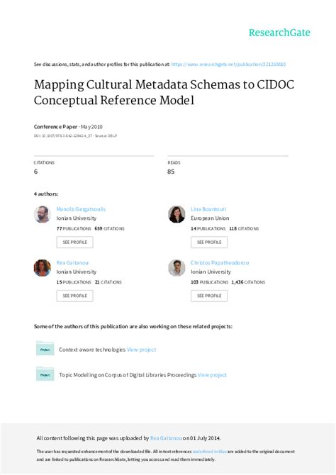 Pdf Mapping Cultural Metadata Schemas To Cidoc Conceptual Reference
