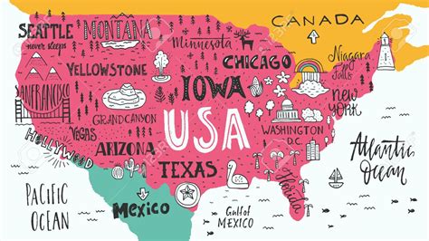 Cartoon Map United States Of America