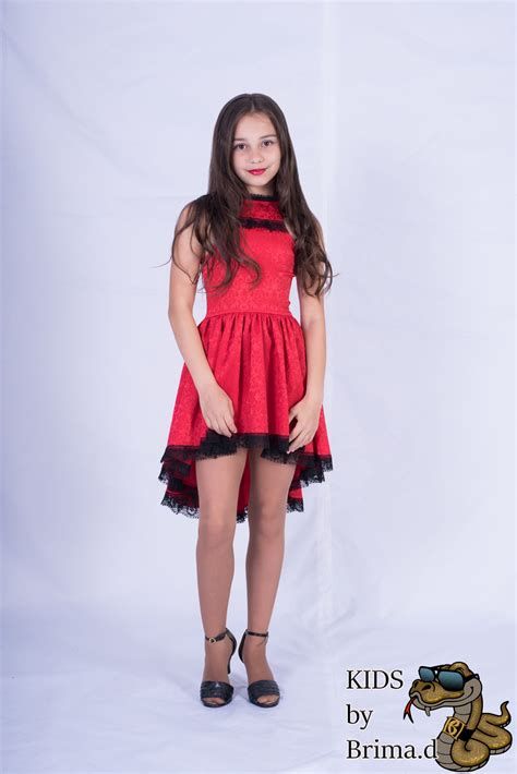 Custom Made Red Jacquard Dress With Asymmetric Skirt Kids By Brimad