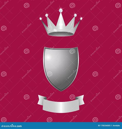 Royal Crown With Diamonds Shield And Ribbon Royalty Symbol Stock