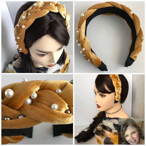 15 Inch Gold Velvet Headband With Faux Pearls Perfect For Parties