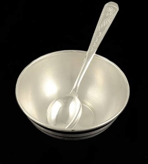 Silver Bowl Spoon Set Chandi Ki Katori Chamach Set Code 1