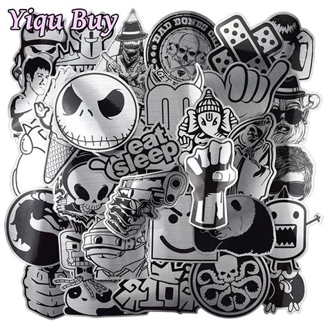 Hot Sale 50 Pcs Metallic Black And White Stickers Graffiti Sticker For