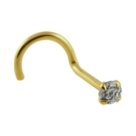 14k Solid Gold Nose Ring Screw Right Nostril Clear Gem Prong Etsy