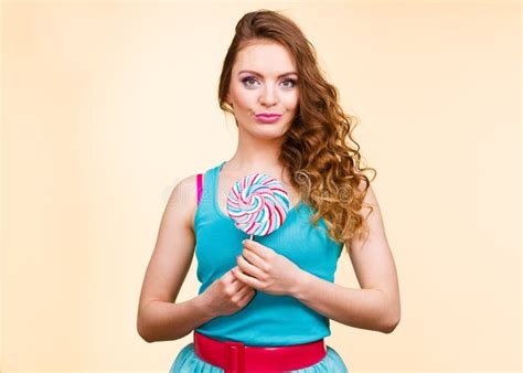 Woman Joyful Girl With Lollipop Candy Stock Image Image Of Girl Food