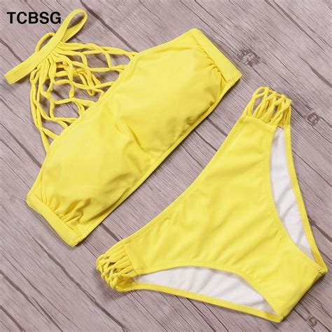 Tcbsg Sexy High Neck Bikinis Women Swimsuit 2019 Summer Beach Wear Swimwear Bandage Top Retro