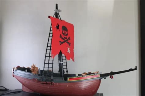 Vintage Playmobil Red Corsair Pirate Ship Incomplete