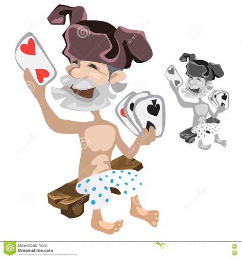 Funny Naked Old Man Playing Cards On The Strip Stock Vector