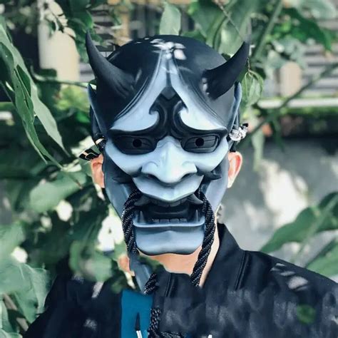 Latex Japanese Hannya Demon Mask Prajna Oni Samurai Noh Kabuki Half Face Mask Halloween Cosplay